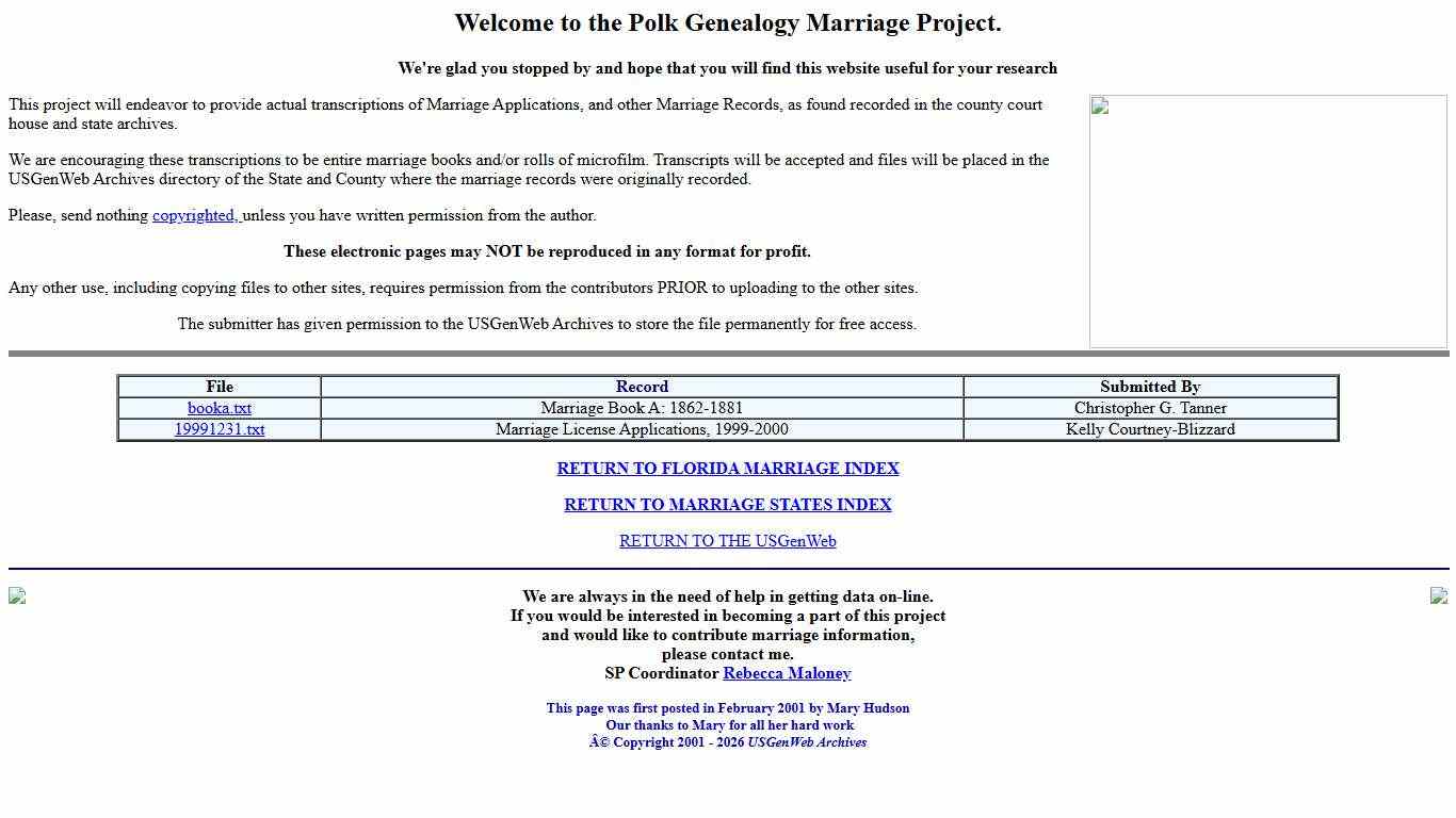 USGenWeb Archives Polk County Florida Marriage applications