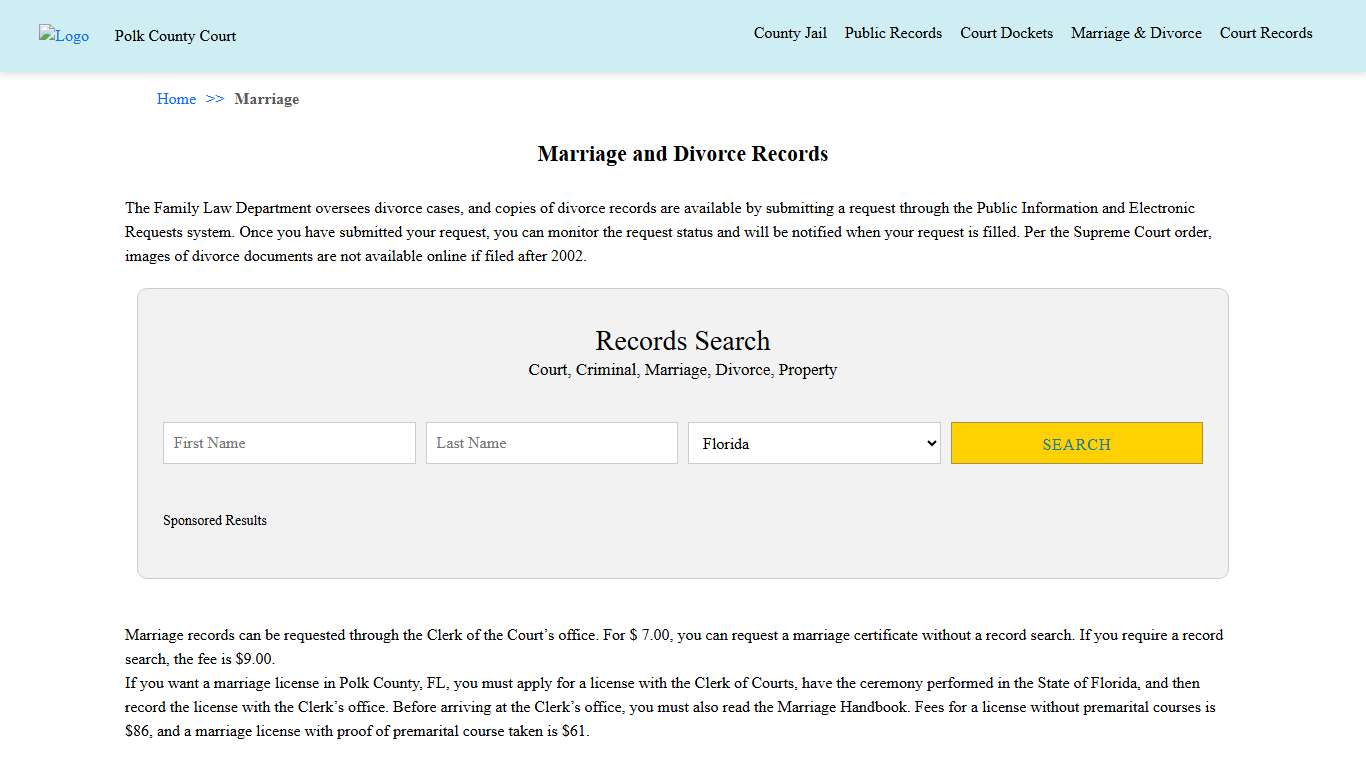 Marriage and Divorce Records | Polk County Court Florida
